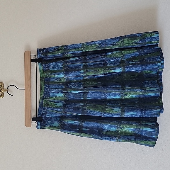 Talbots Blue Green Watercolor Pleated A-line Skirt Size 8P Petite - Picture 1 of 4